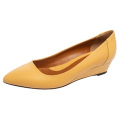 Fendi Yellow Leather Pointed-Toe Wedge Pumps Size 38