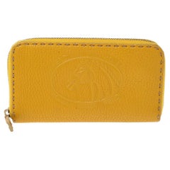 Fendi Yellow Leather Selleria Zip Around Wallet