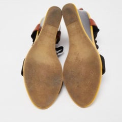 Fendi Yellow Lizard Embossed Leather T-Strap Espadrille Wedge Sandals Size 38.5