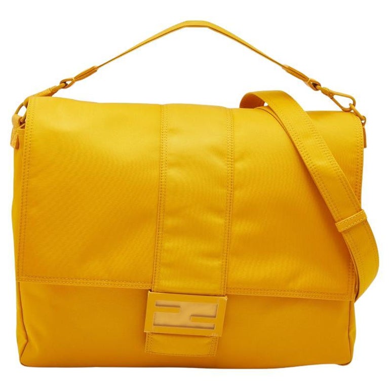 Fendi Yellow Nylon and Leather Large Flap Messenger Bag For Sale at 1stDibs