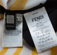 Fendi Yellow Off White Wave Printed Silk Contrast Bow Trim Detail Kaftan Top M