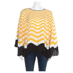 Fendi Yellow Off White Wave Printed Silk Contrast Bow Trim Detail Kaftan Top M