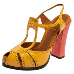 Fendi Yellow Patent Leather Chameleon Block Heel Sandals Size 40