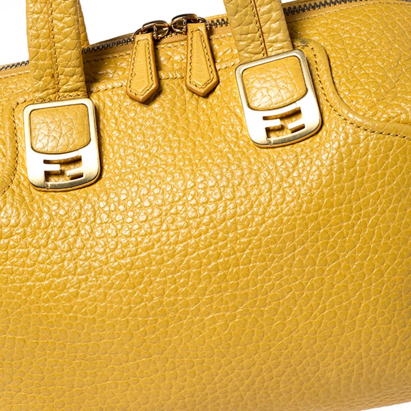 Women's Fendi Yellow Pebbled Leather Small Chameleon Satchel