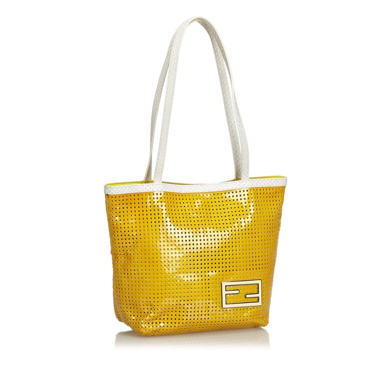 Fendi Yellow Perforated Patent Leather Tote Bag Fendi Yellow Perforated Patent Leather Tote Bag