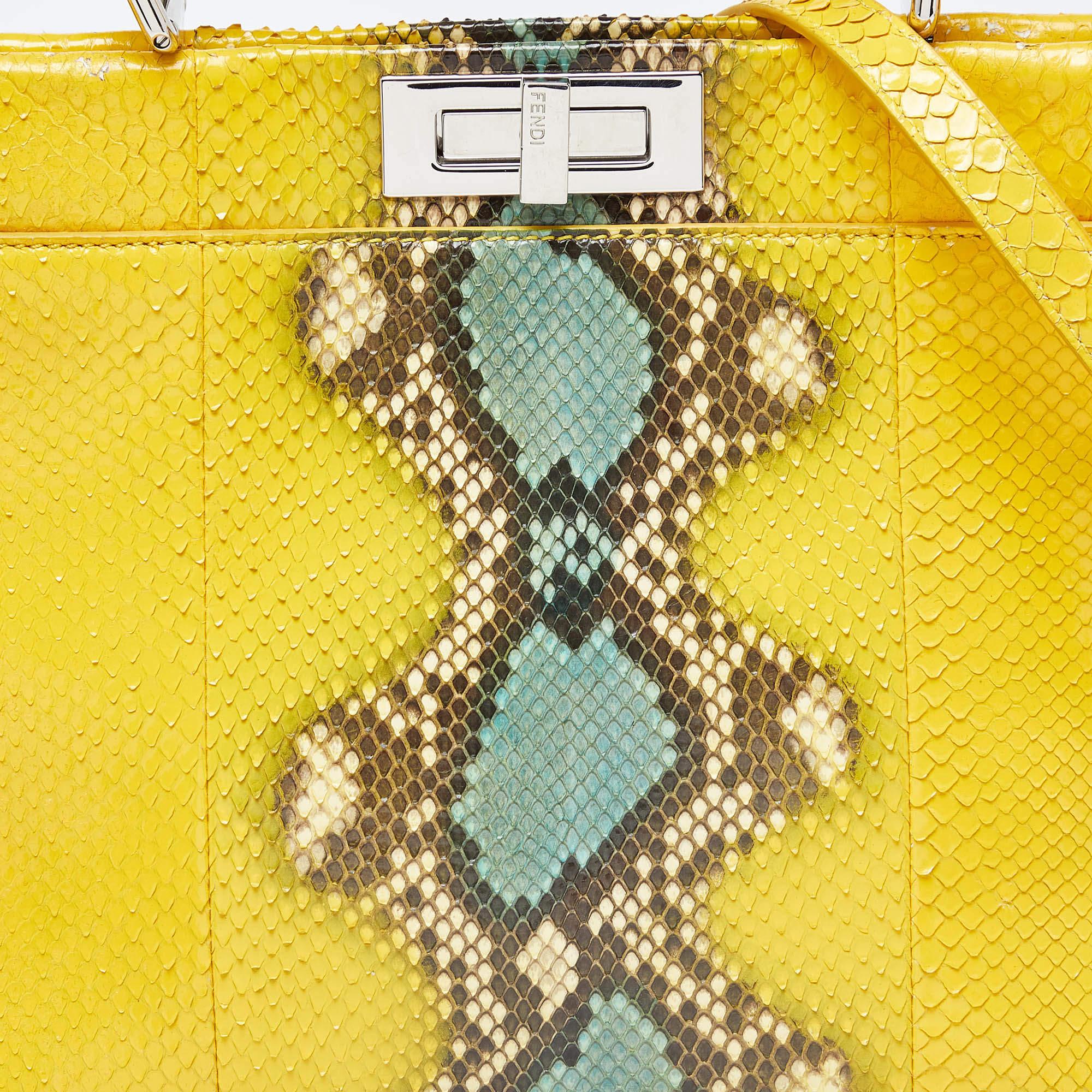 Fendi Yellow Python Medium Peekaboo Top Handle Bag 6