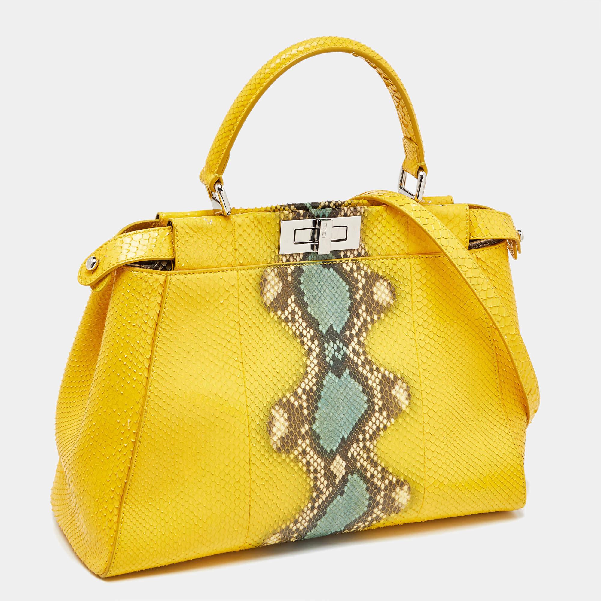 Fendi Yellow Python Medium Peekaboo Top Handle Bag 7
