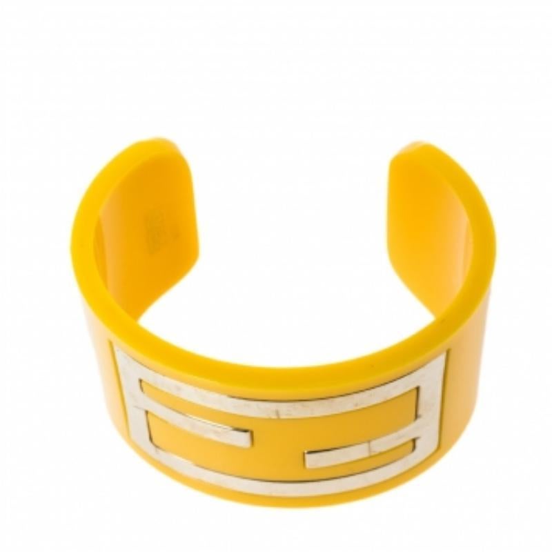 Fendi Yellow Resin Zucca Cuff Bracelet For Sale 2