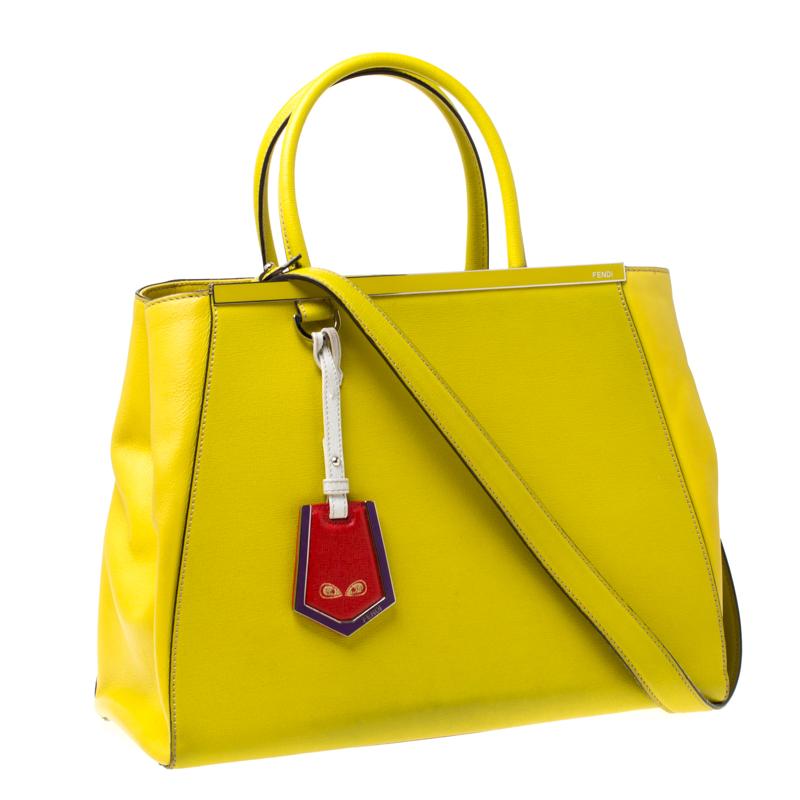 Fendi Yellow Saffiano Leather 2Jours Top Handle Bag In Good Condition In Dubai, Al Qouz 2