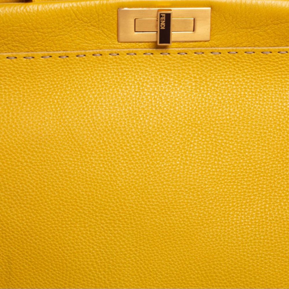 Fendi Yellow Selleria Leather Large Peekaboo Top Handle Bag 6