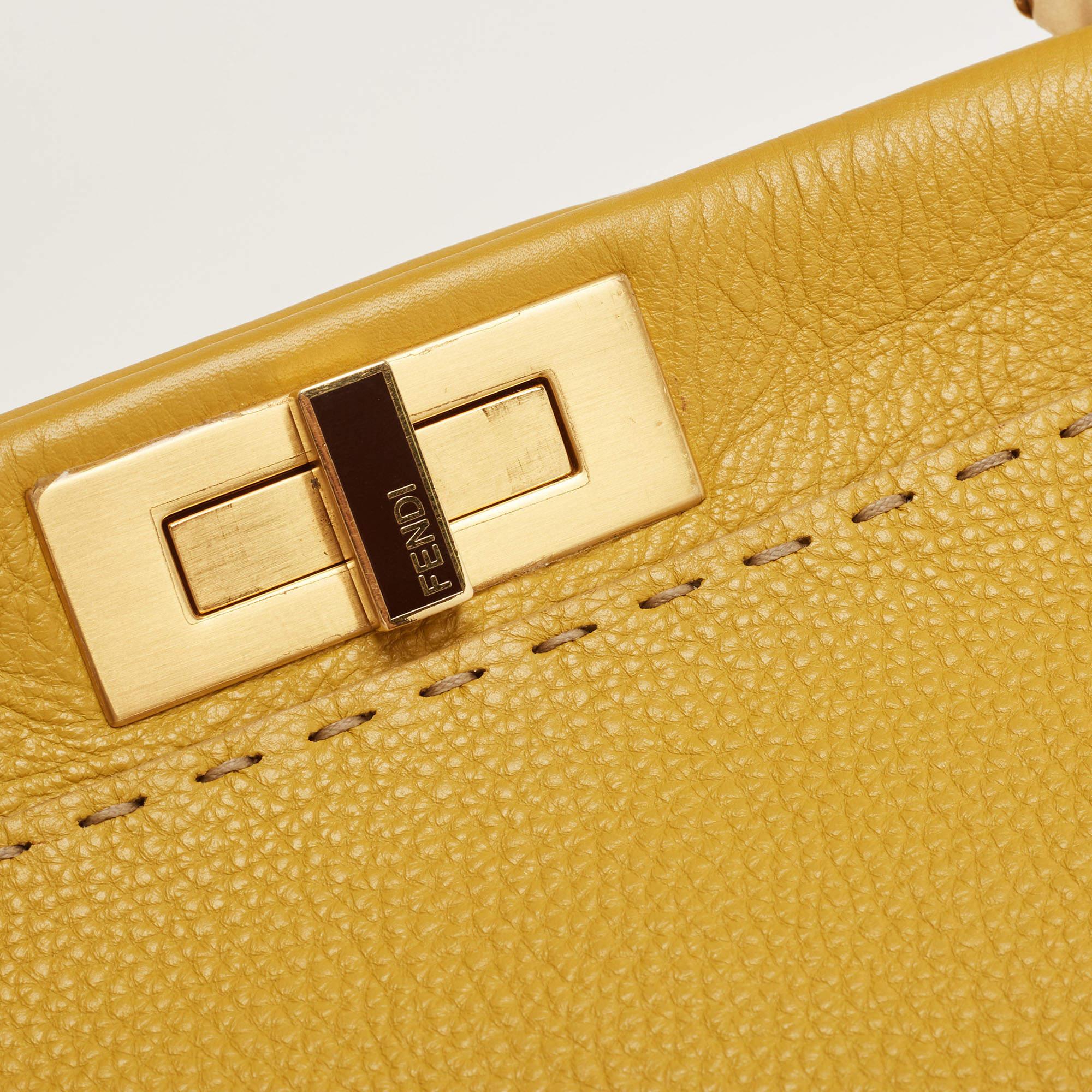Fendi Yellow Selleria Leather Large Peekaboo Top Handle Bag 10