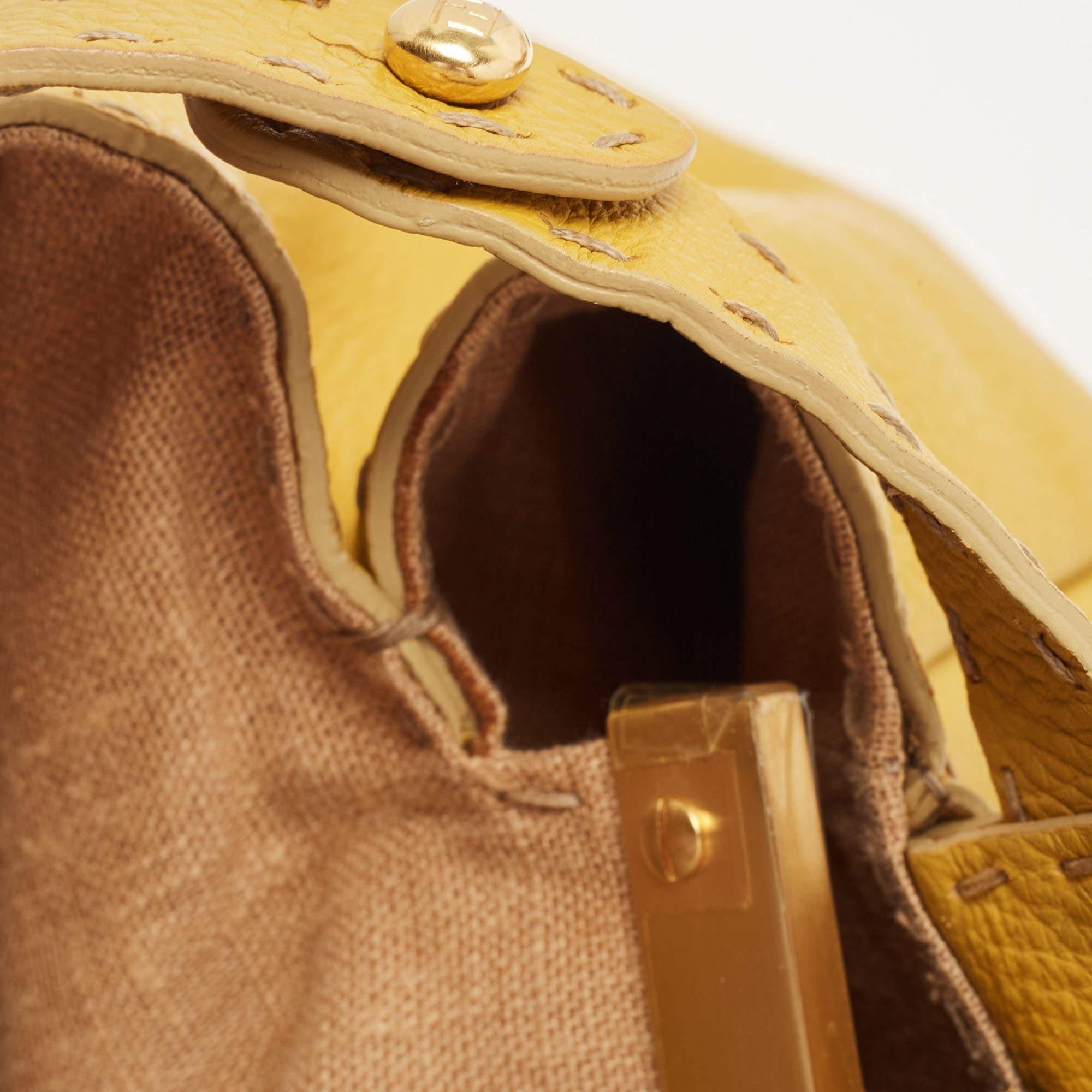 Fendi Yellow Selleria Leather Large Peekaboo Top Handle Bag 13