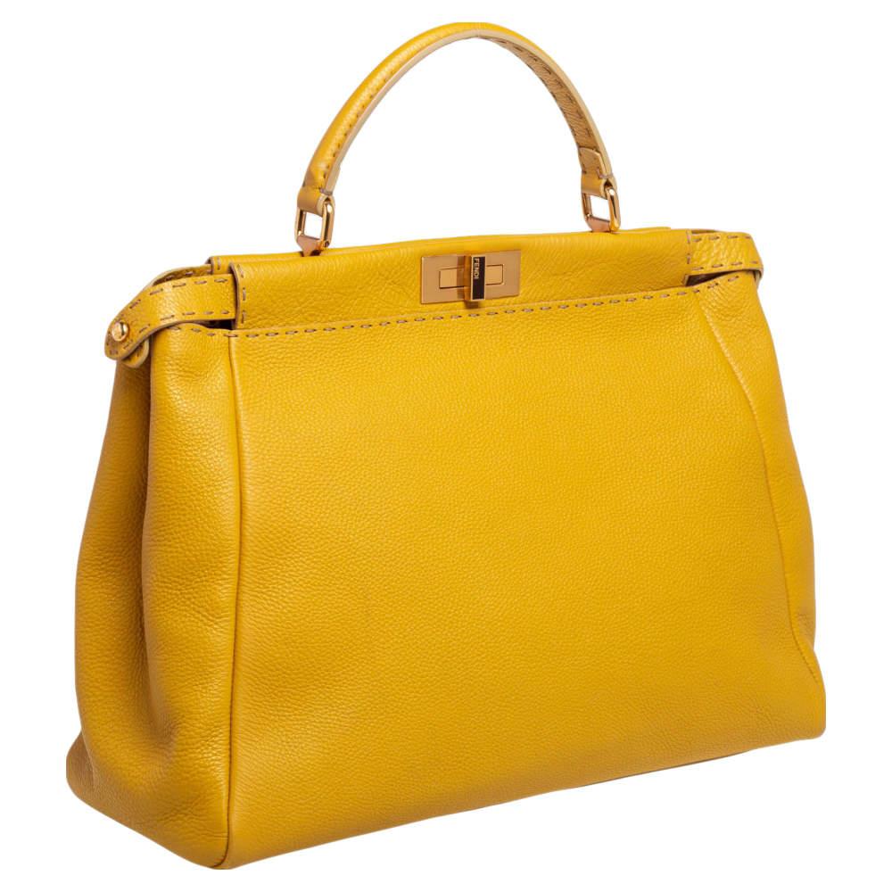 Women's Fendi Yellow Selleria Leather Large Peekaboo Top Handle Bag
