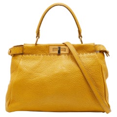 Fendi Yellow Selleria Leather Medium Peekaboo Top Handle Bag
