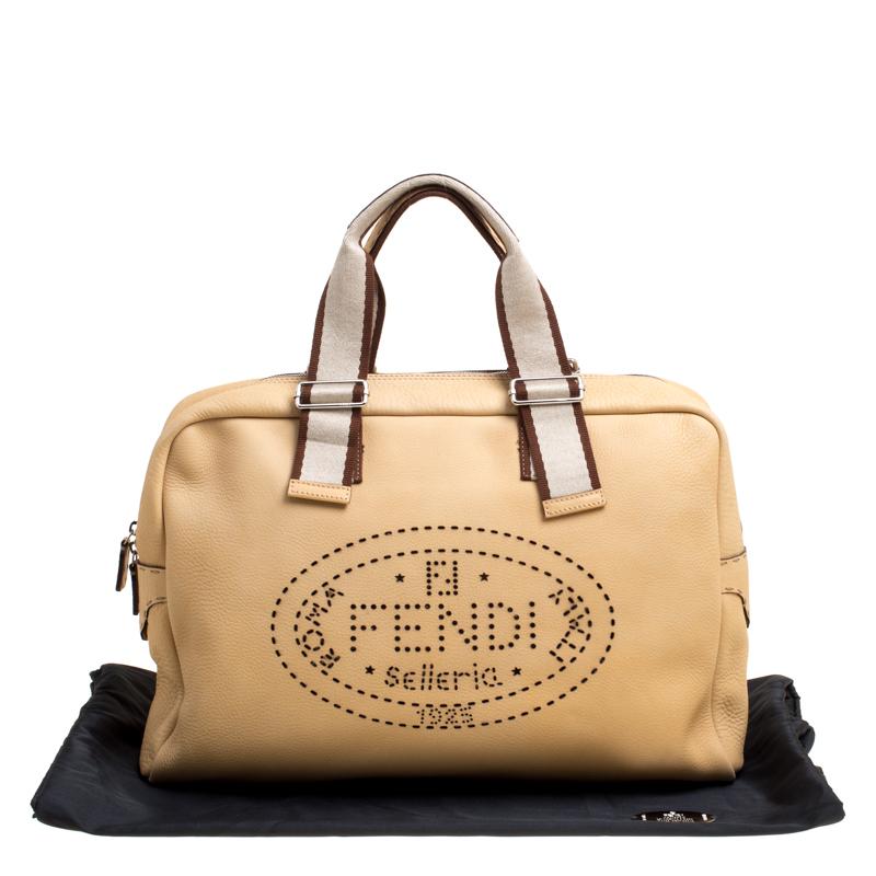 Beige Fendi Yellow Selleria Leather Weekender Bag