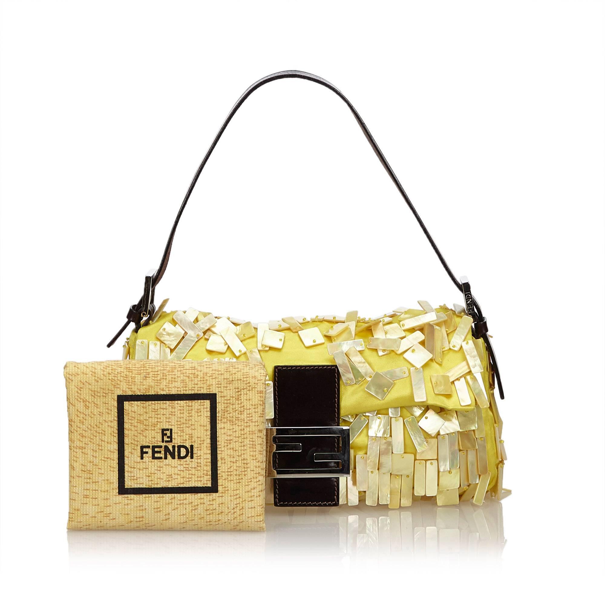 Fendi Yellow Shell Satin Baguette 2