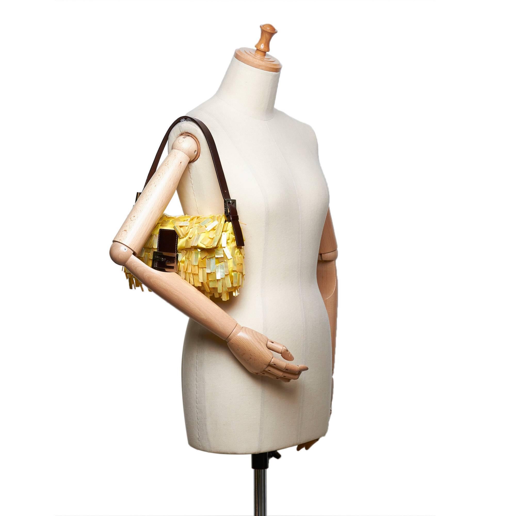 Fendi Yellow Shell Satin Baguette 1