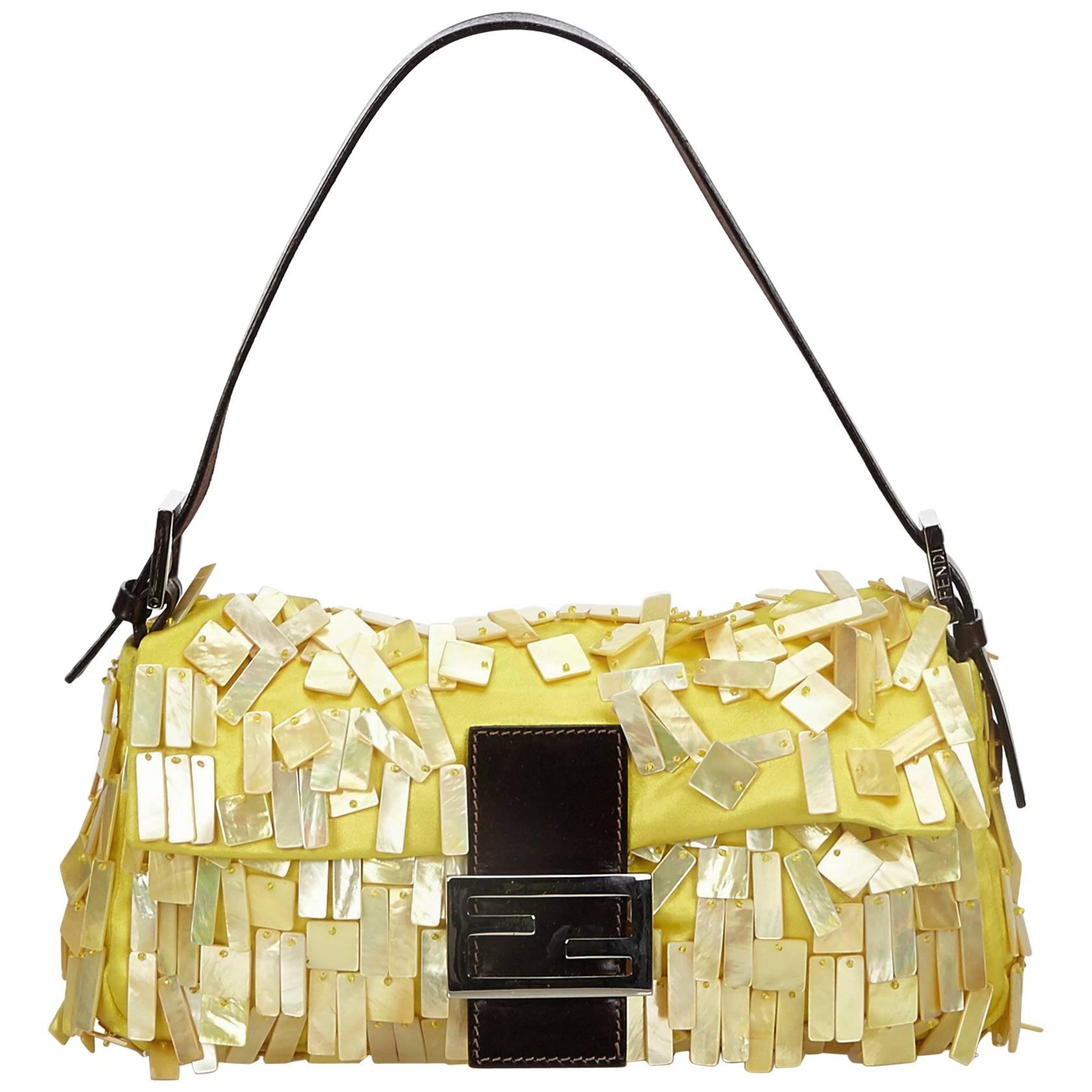 Fendi Yellow Shell Satin Baguette