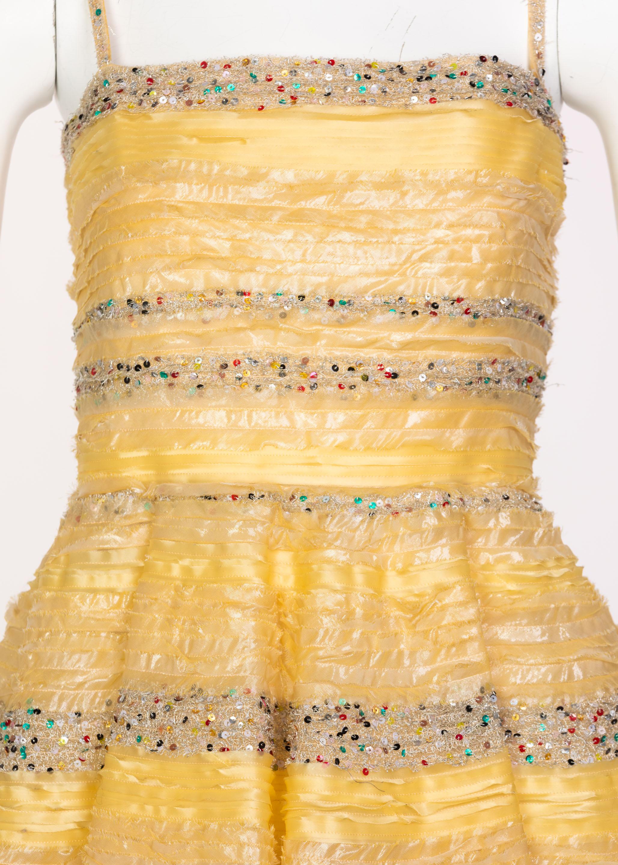 Fendi Yellow Silk Sequins Tulle Dress + Petticoat Set Runway 2008 2