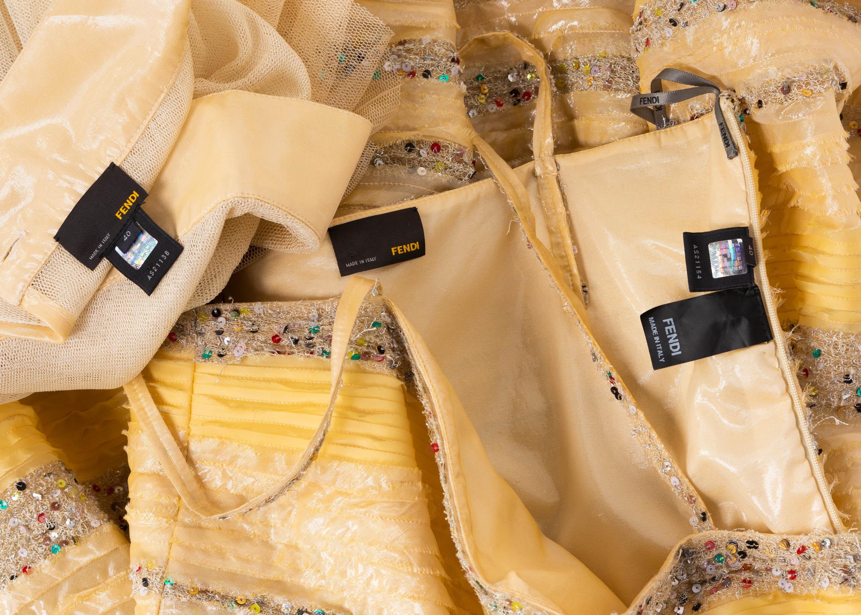Fendi Yellow Silk Sequins Tulle Dress + Petticoat Set Runway 2008 3