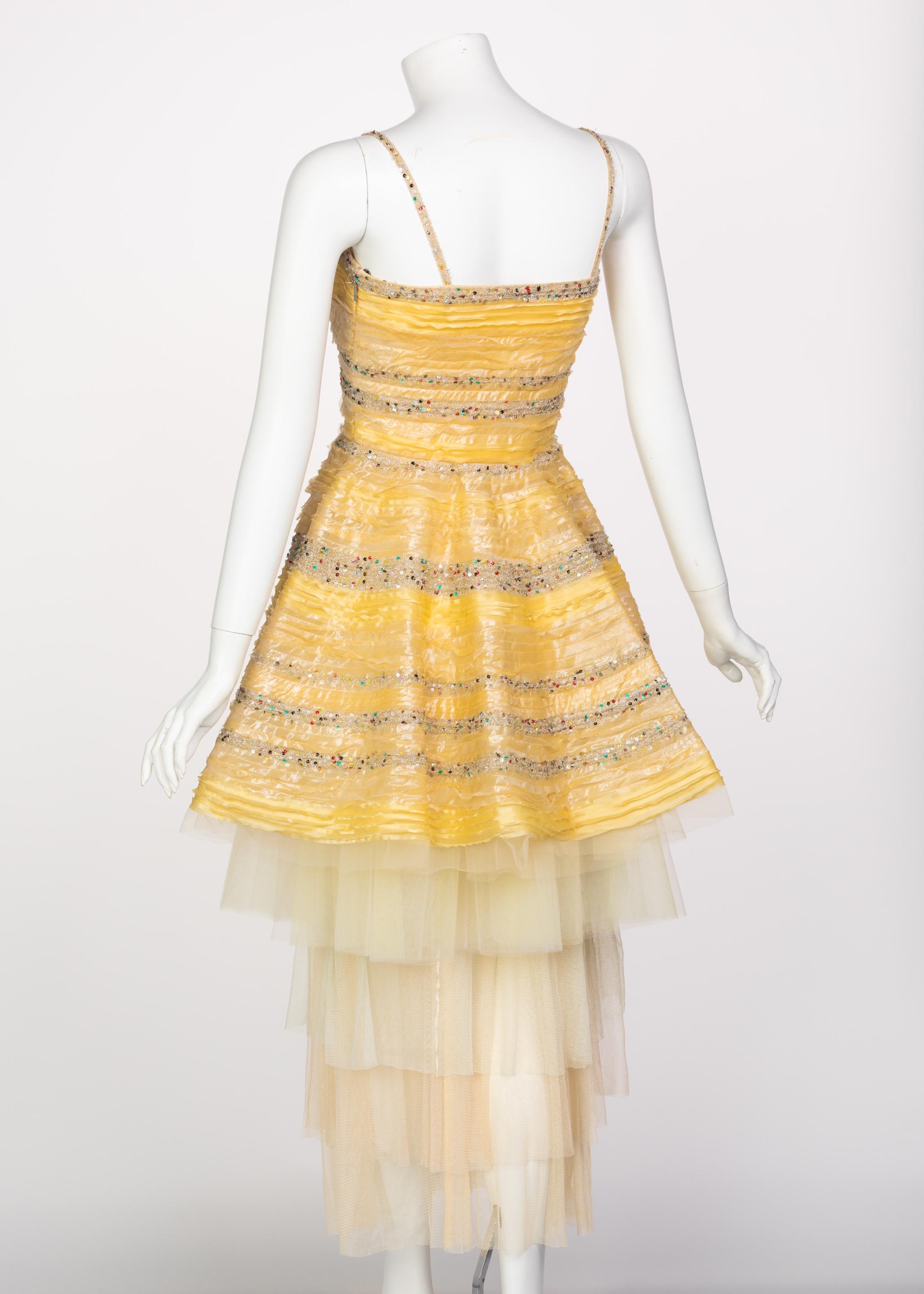 Fendi Gelbe Seide Pailletten Tüll Kleid + Petticoat Set Runway 2008 im Zustand „Hervorragend“ in Boca Raton, FL