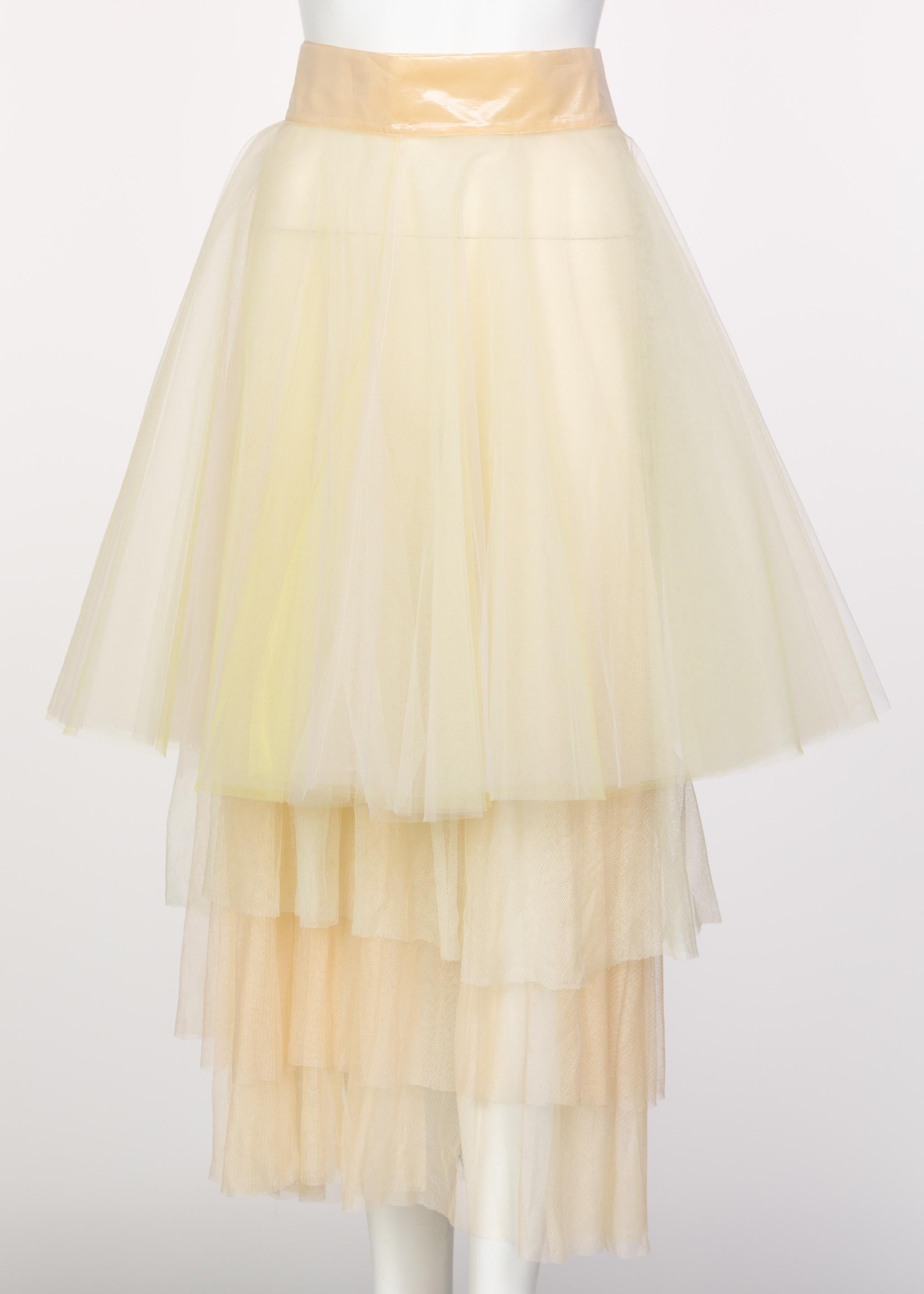 Women's Fendi Yellow Silk Sequins Tulle Dress + Petticoat Set Runway 2008