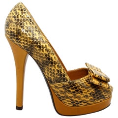 Fendi Yellow Snakeskin Platform Pumps