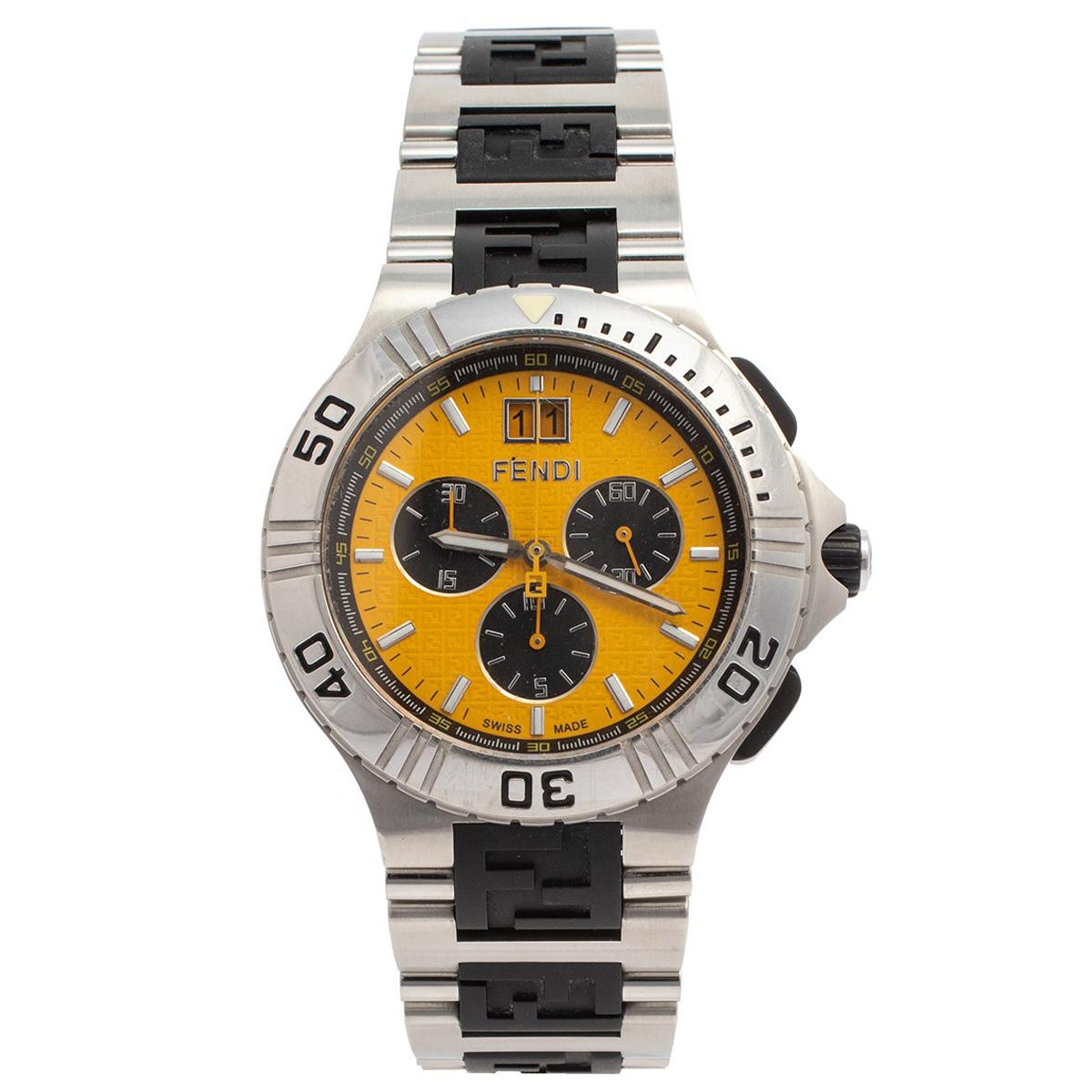 Fendi Yellow Stainless Steel 4800G Chronograph Men's Wristwatch 43 mm