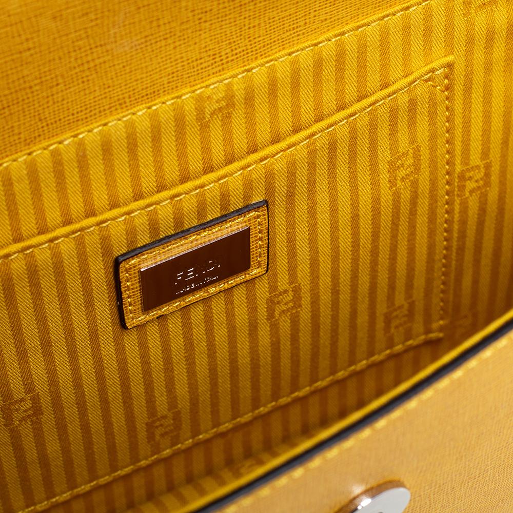 Fendi Yellow Textured Leather Mini Demi Jour Top Handle Bag 6
