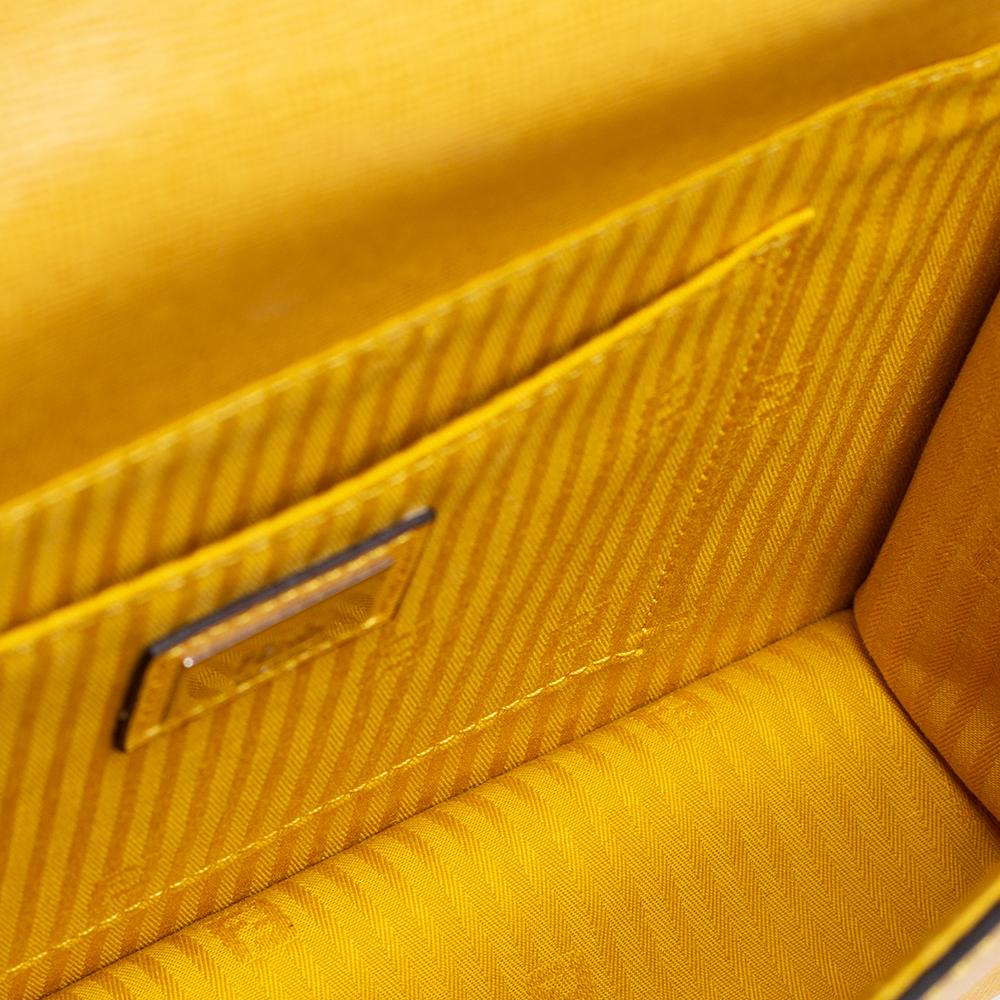 Fendi Yellow Textured Leather Mini Demi Jour Top Handle Bag 7
