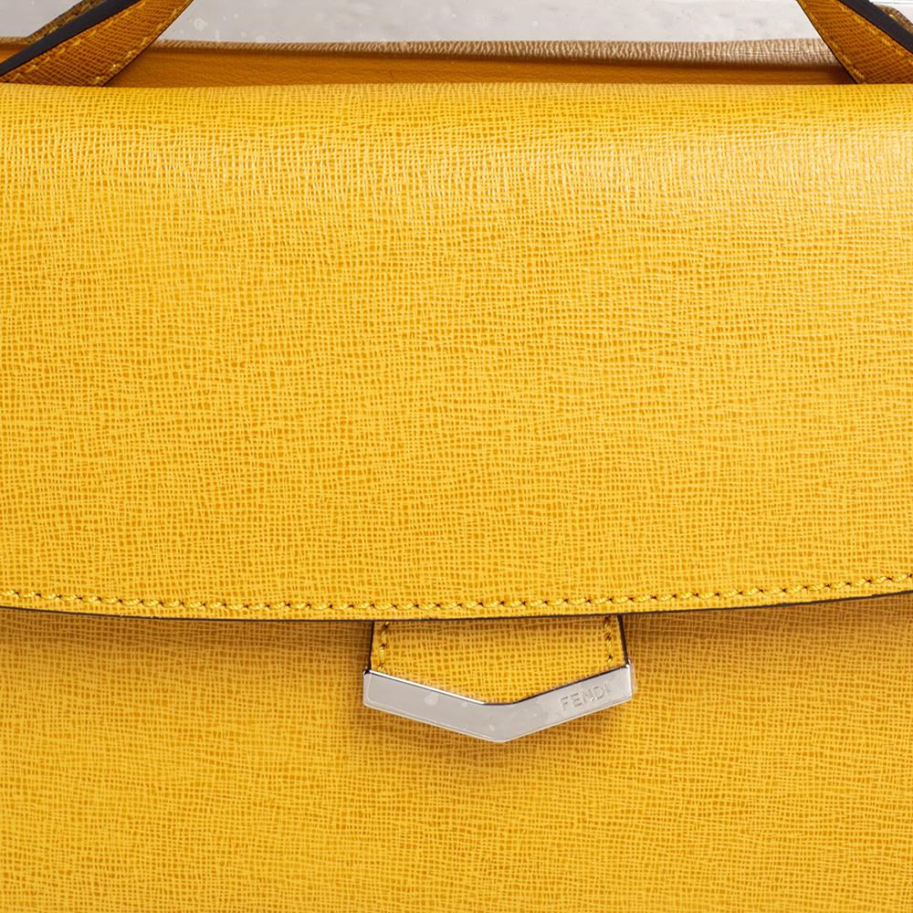 Fendi Yellow Textured Leather Mini Demi Jour Top Handle Bag 8