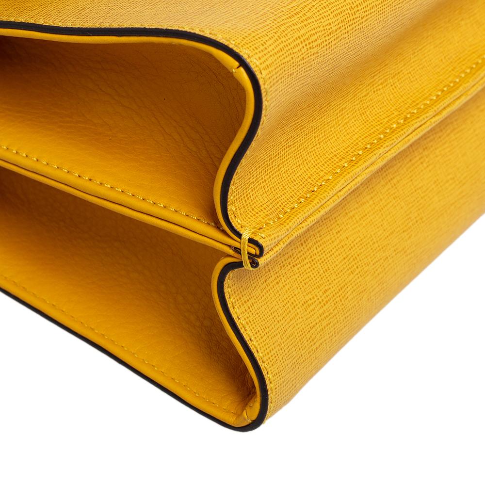Fendi Yellow Textured Leather Mini Demi Jour Top Handle Bag 3