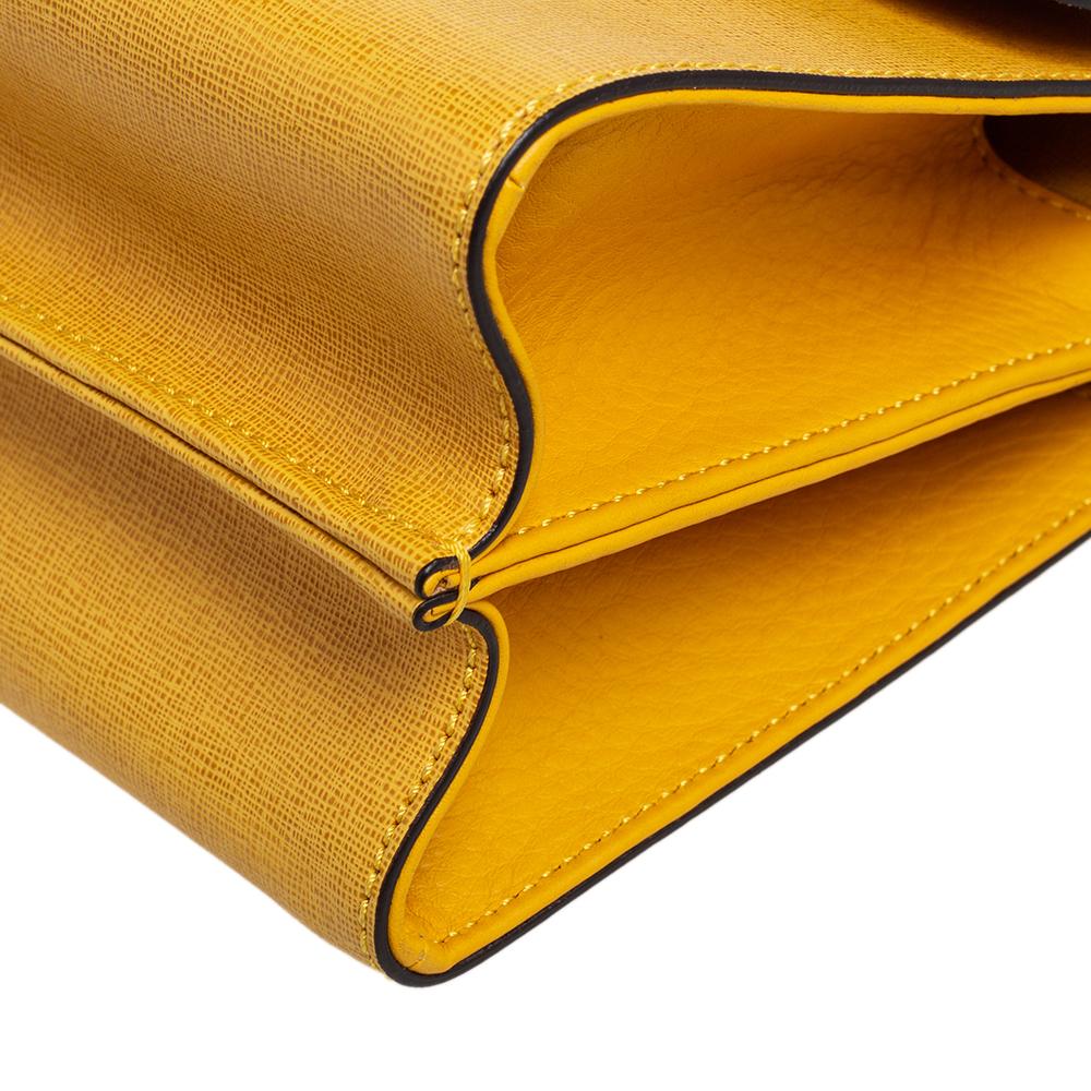 Fendi Yellow Textured Leather Mini Demi Jour Top Handle Bag 5