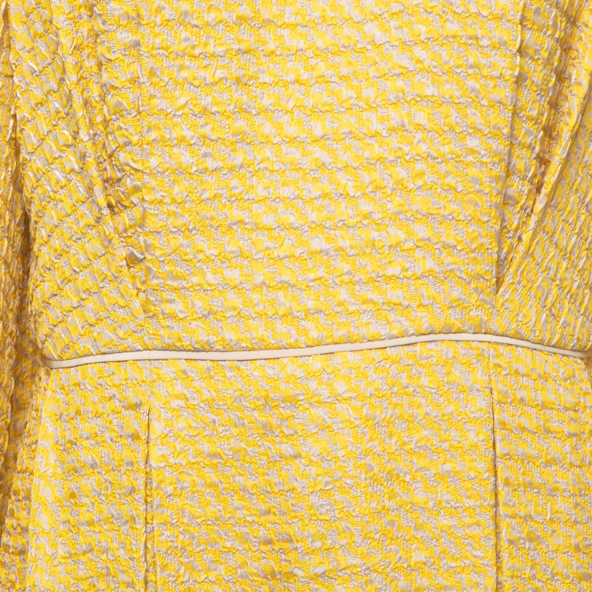 Fendi Yellow Textured Silk Collar Tie Midi Dress  In Excellent Condition In Dubai, Al Qouz 2