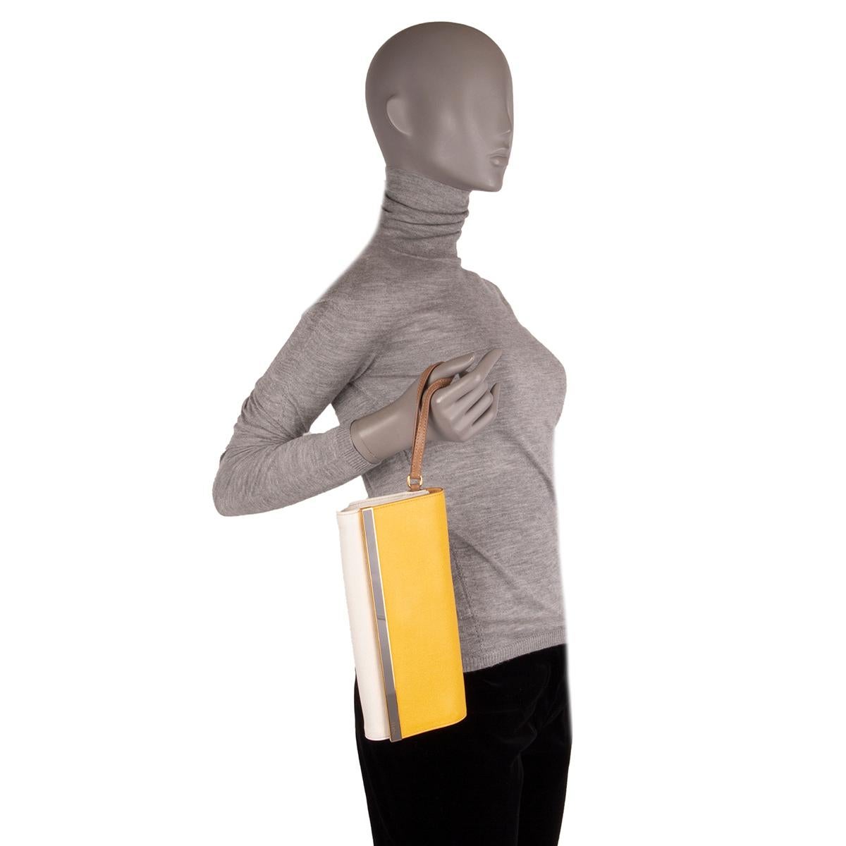 Women's FENDI yellow & white COLORBLOCK WRISTLET Clutch Bag