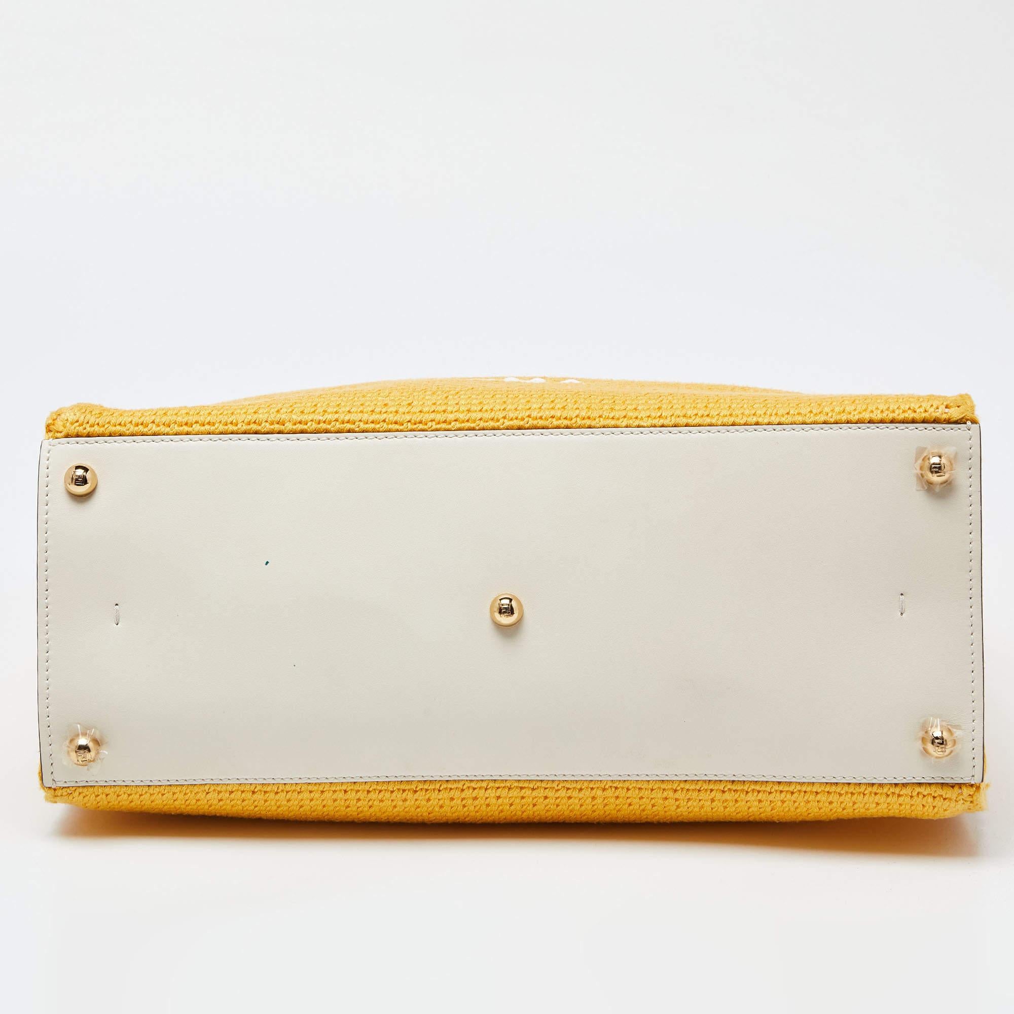 Women's Fendi Yellow/White Crochet and Leather Medium Sunshine Tote