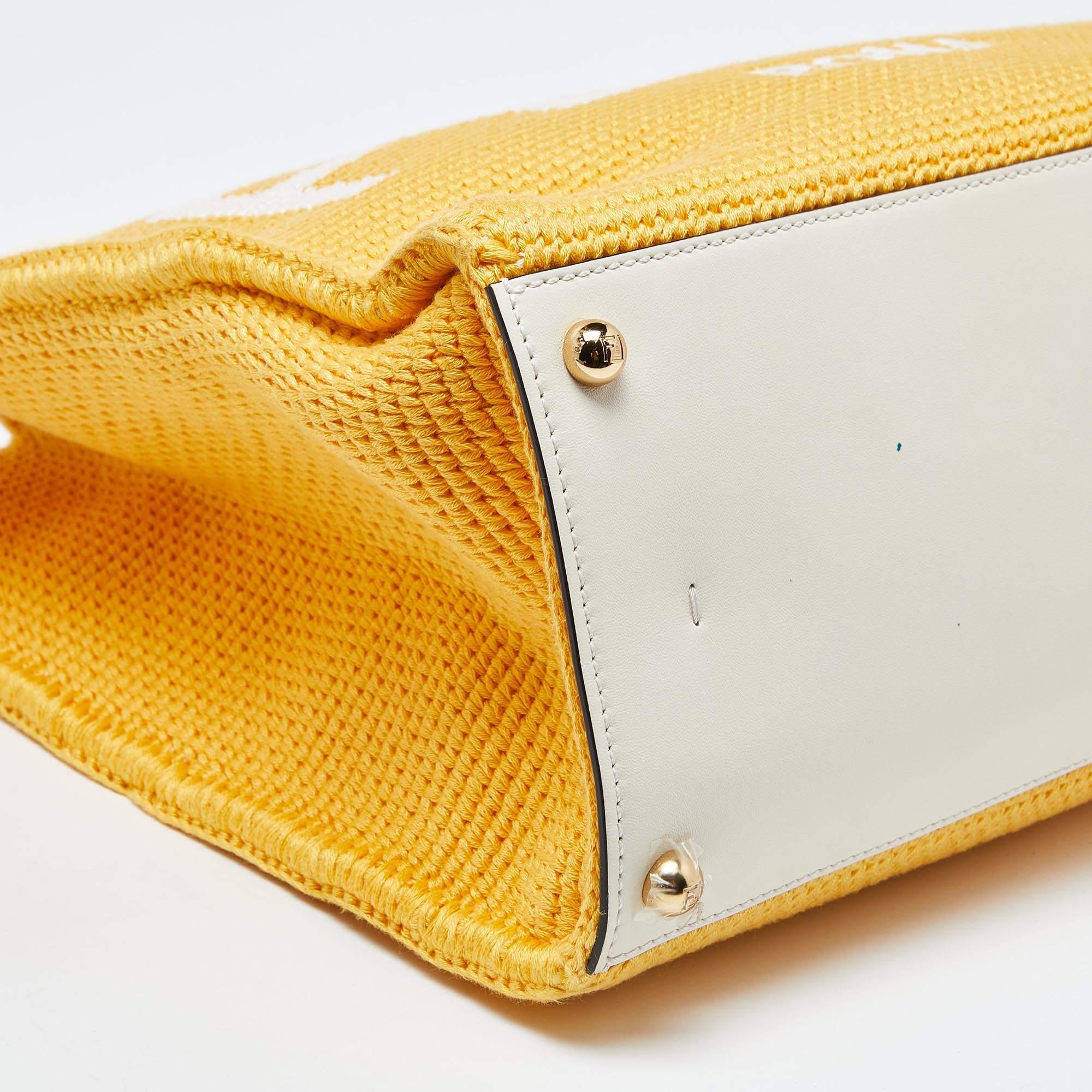 Fendi Yellow/White Crochet and Leather Medium Sunshine Tote 1