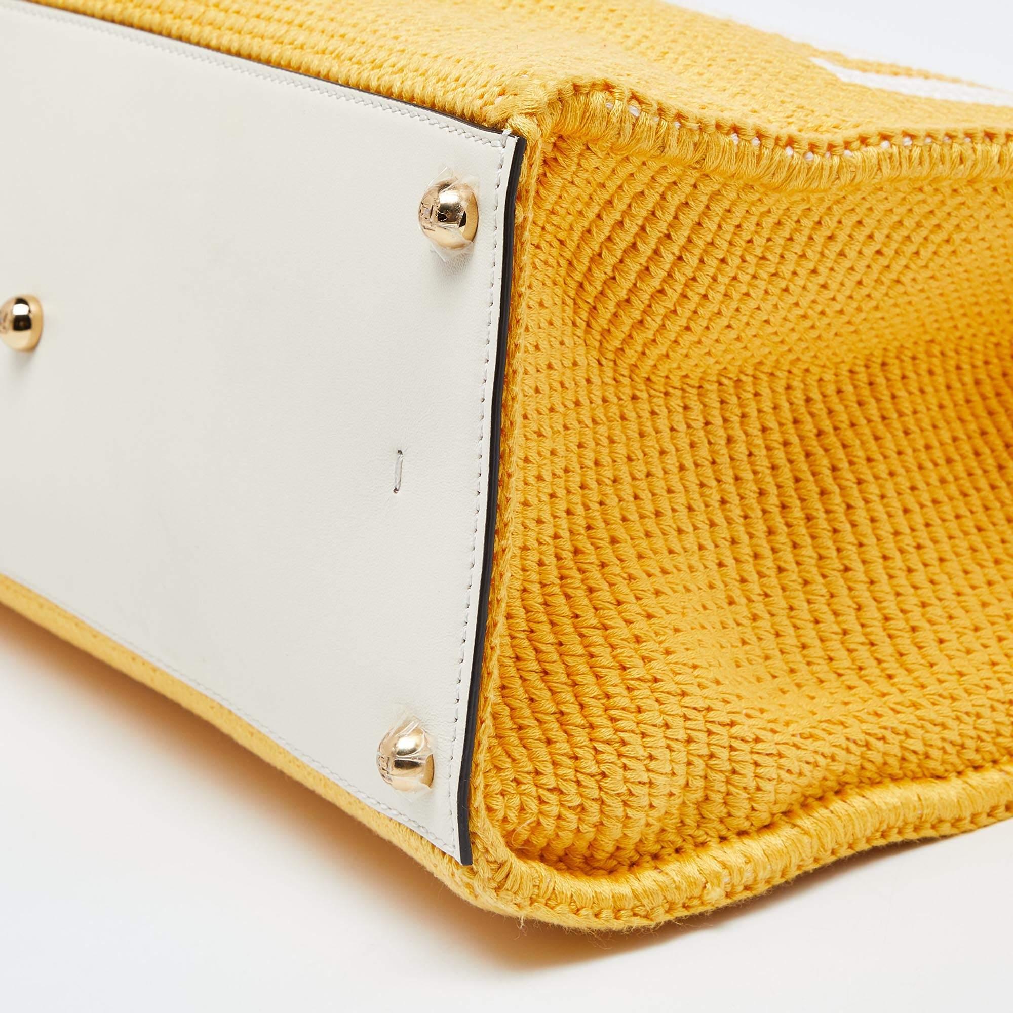 Fendi Yellow/White Crochet and Leather Medium Sunshine Tote 2