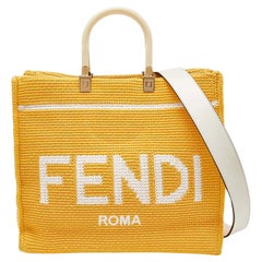 Fendi Yellow/White Crochet and Leather Medium Sunshine Tote