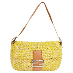 Fendi Yellow Woven Straw Baguette Shoulder Bag