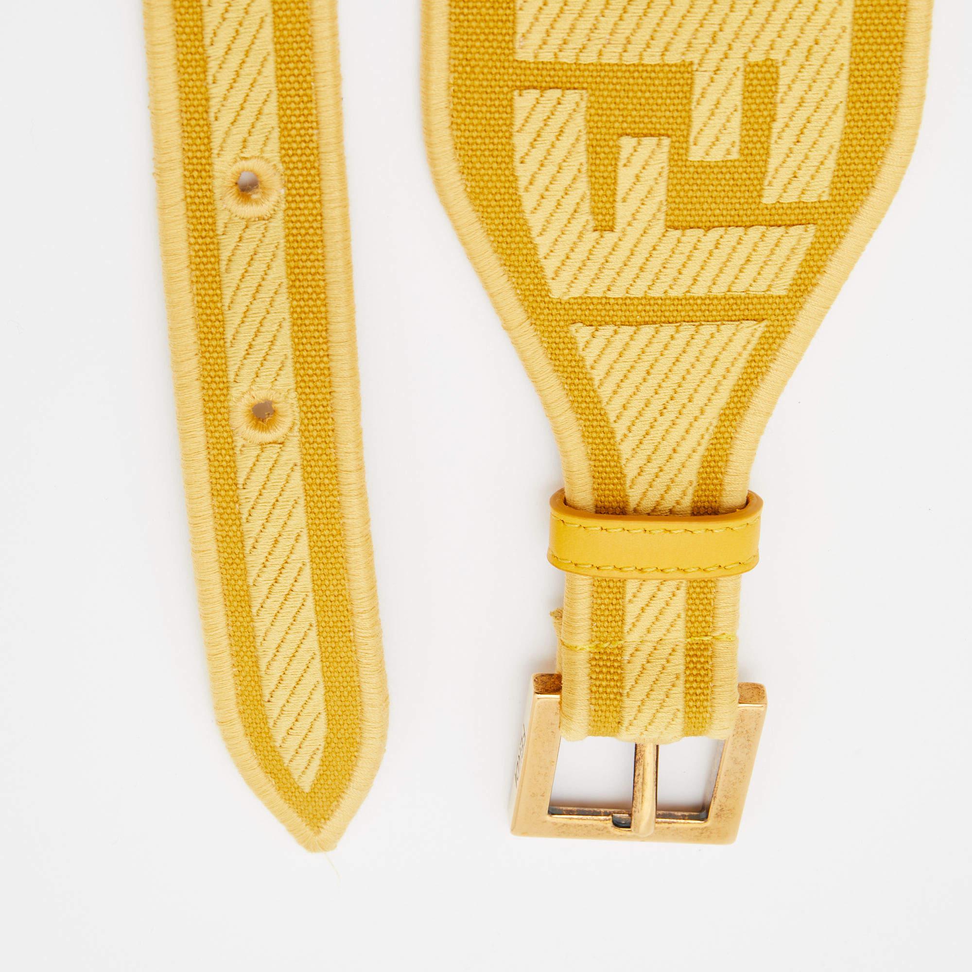 Fendi Yellow Zucca Jacquard Fabric Buckle Waist Belt In Excellent Condition In Dubai, Al Qouz 2
