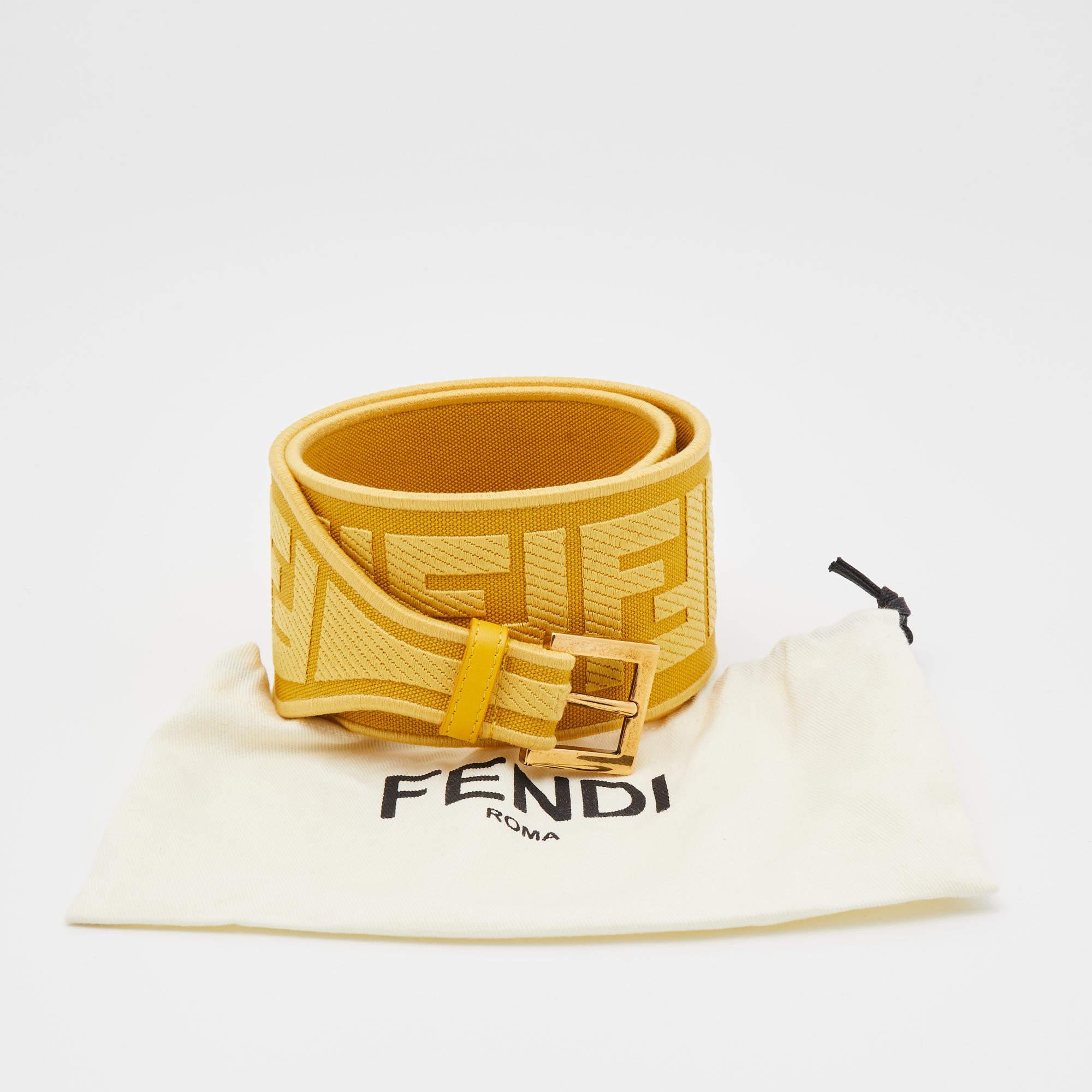 Women's Fendi Yellow Zucca Jacquard Fabric Buckle Waist Belt