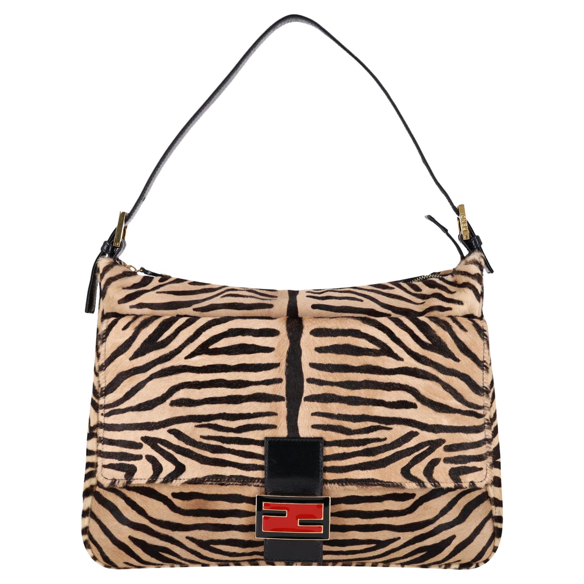 Fendi - Borsa a tracolla vintage Mamma Baguette con fibbia in pelo di pony con stampa zebrata