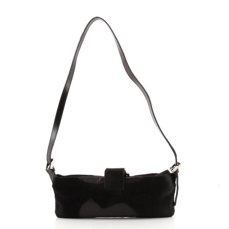 Fendi Zip Baguette Umhängetasche Patchwork Ponyhaar und Leder im Zustand „Gut“ in NY, NY