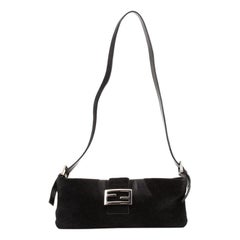 Fendi Zip Baguette Umhängetasche Patchwork Ponyhaar und Leder