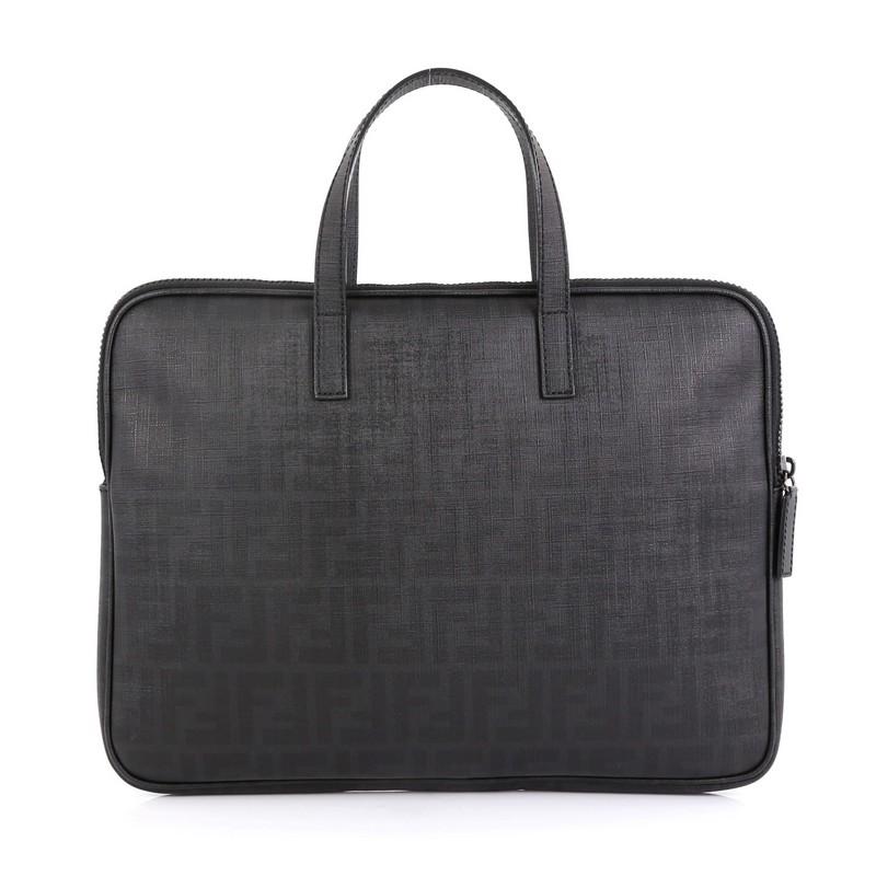 Black Fendi Zip Laptop Bag Zucca Coated Canvas