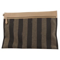 Fendi Zip Pouch Pequin Canvas with Zucca Embossed Leather Large