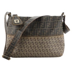 Fendi Zip Shoulder Bag Zucchino Coated Canvas with Zucca Coated Canvas Large