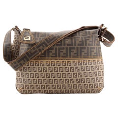 Fendi Zip Shoulder Bag Zucchino Coated Canvas with Zucca Coated Canvas Large