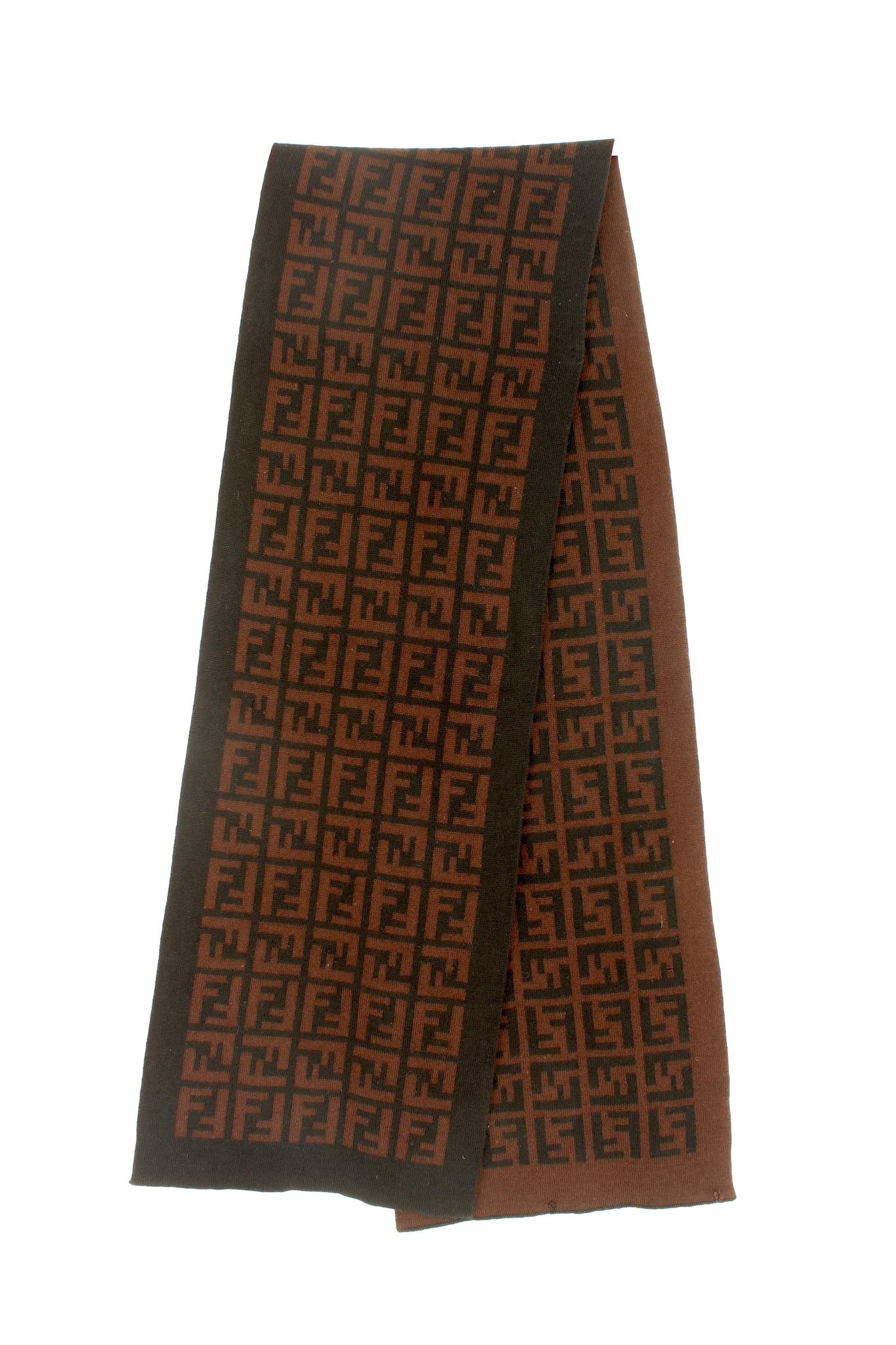 Black Fendi Zucca Brown Wool Monogram Scarf Vintage 2000s
